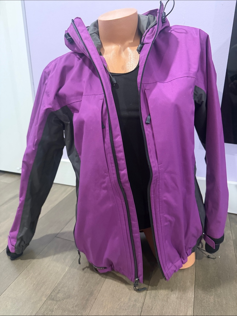 Women’s Hooded Purple Waterproof Ski Jacket with Contrast Panels